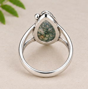 <b>Moss</b> <b>Agate</b> 925 Sterling Silver <b>Ring</b> | Handmade Teardrop <b>Moss</b> <b>Agate</b> Gemstone <b>Ring</b> | Natural Green Inclusion Statement Jewelry - Product Image 3