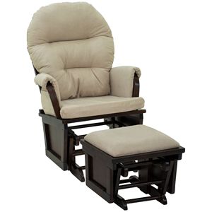Cream White Nursery Glider <b>Rocking</b> <b>Chair</b> with Thick Padded <b>Cushion</b> Seating and Wood Base for Living Room - Product Image 1