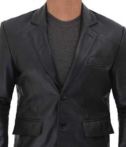 Precios al por mayor en chaquetas de cuero genuino para hombre OEM, chaqueta clásica elegante de dos botones, chaqueta de cuero para hombre con diseño premium y duradero. - Product Image 4