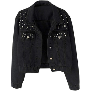 Chaqueta vaquera rosa para mujer, estilo holgado, decorada con perlas, color caramelo, estilo dulce, de algodón lavado para primavera - Product Image 3
