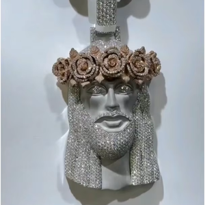 จี้พระเยซูแบบฮิปฮอปประดับเพชรโมอิสซาไนต์  จี้พระเยซูชุบทองคำขาว 925  จี้พระเยซูหัวพระเยซูแบบสั่งทำพิเศษประดับเพชรโมอิสซาไนต์ - Product Image 1