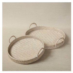 Plateau de service rectangulaire en rotin de qualité supérieure, tressé à la main, avec poignées en bois, écologique, pour cuisine, thé, café, plateaux décoratifs - Product Image 1