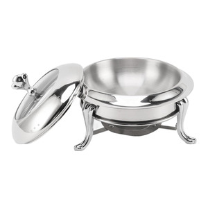 Plat à chafing en argent poli avec couvercle en acrylique et pieds courbés, conçu pour des services de buffet élégants, idéal pour les mariages - Product Image 2