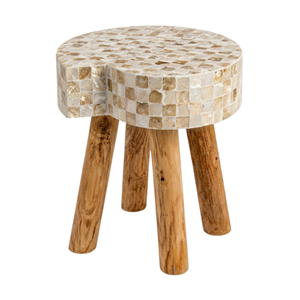 Taburete de Lujo Comercial con Incrustaciones de Madreperla, Mesa Auxiliar de Café con Detalles de Concha y Patas de Madera para Vestíbulo de Hotel, Cafetería y Salón - Product Image 3