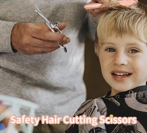 Kit de ciseaux à cheveux professionnels pour enfants, en acier inoxydable courbé, pointe arrondie de sécurité, ensemble de coiffure - Product Image 5