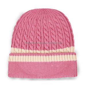Classic Thick Cable Knit Striped <b>Wool</b> <b>Beanie</b> Warm Winter Hat for Unisex Adults - Product Image 1