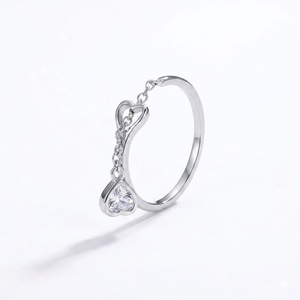 10K Solid Gold Lab Diamond <b>Ring</b> Fine Jewelry Heart Chain Drop S925 Silver Dangle Pendant Finger <b>Adjustable</b> <b>Ring</b> Valentine's Day - Product Image 6