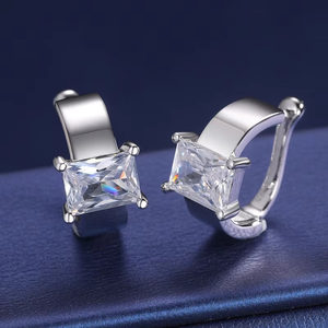 Élégantes boucles d'oreilles créoles en or massif avec diamant de laboratoire taille princesse, certifiées IGI, pour mariage, fête, anniversaire, cadeau, bijoux - Product Image 2