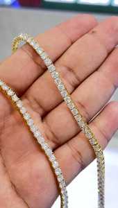Collier chaîne tennis plaqué or 18 carats avec moissanite taillée, couleur blanche, serti griffe, style hip-hop, pour femme, idéal pour les fêtes et mariages - Product Image 2