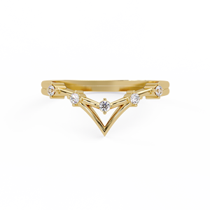 Bague de mariage en or massif 14 carats, motif chevron, empilable, avec diamant de laboratoire rond, forme en V incurvée, pour femme, bijoux d'anniversaire - Product Image 4