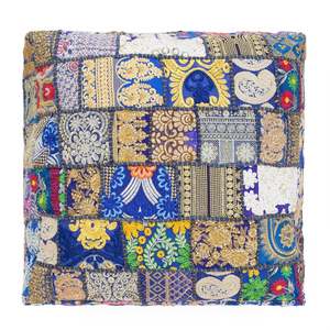 Housse de coussin carrée bohème en patchwork, faite à la main en coton et lin, décoration d'intérieur - Product Image 6