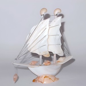 Ocean-inspired decor <b>yacht</b> model handmade shell sail boat great quality seashell ship figurines - Product Image 1