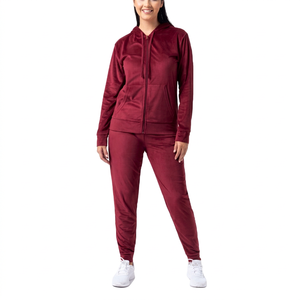 Ensemble de survêtement pour femme, couleur unie, marron, avec capuche et fermeture éclair intégrale, pantalon de jogging décontracté, respirant, en polyester, pour l'automne - Product Image 3