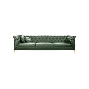 Sofá Chesterfield Inflable de Dos Plazas de Cuero Genuino de Lujo Moderno con Armazón de Madera para Sala de Estar - Product Image 3