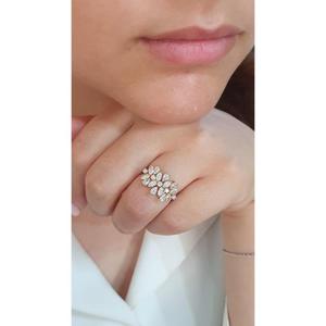 Anillo de Diamantes con Corte Marquesa y Pera en Oro Amarillo Sólido, Estilo Art Deco, Diseño de Fuegos Artificiales, con Múltiples Piedras, Anillo de Declaración Único - Product Image 2