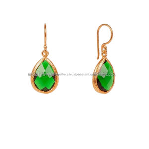 925 Sterling Silver Emerald Quartz Gemstone 18k Gold Vermeil Bezel Drop Boucles d'oreilles-Plaqué or Trendy Wedding & Party Gift - Product Image 1