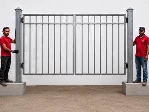 Puerta de Entrada de Acero Negro Resistente, Puerta de Jardín Metálica de Doble Hoja, Puerta Principal de Seguridad Decorativa de Hierro Forjado - Product Image 4