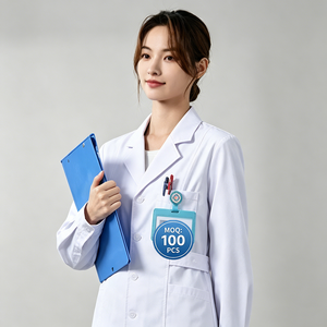 Blouse de laboratoire blanche tissée pour femme, manches courtes, uniforme d'hôpital, blouse médicale en coton, 3 poches, fermeture à boutons-pression - Product Image 2