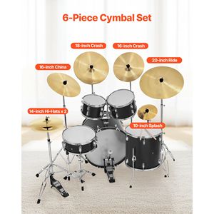 Set di 6 Piatti in Lega per Batteria, Include Hi-Hat da 14 Pollici, Crash da 16 Pollici, Crash da 18 Pollici, Gong da 20 Pollici - Product Image 2