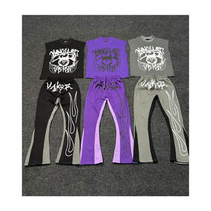 Conjuntos de sudadera con capucha de dos piezas de felpa francesa de algodón ligero estampados para hombre, estilo vintage lavado, oversize, efecto desgastado por el sol, color liso, ropa urbana personalizada - Product Image 1