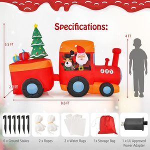 Tren Inflable Navideño Iluminado de 8.6 Pies con Santa Claus y Ciervos, Decoraciones Navideñas para Jardín Exterior - Product Image 4