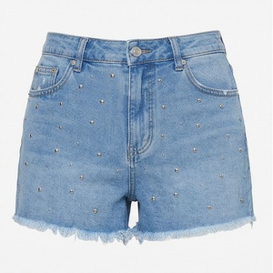 Shorts en jean pour femme, ourlet brut, strass, décontracté, respirant, streetwear, tenue d'été, couleur personnalisable, vêtement tendance de qualité supérieure - Product Image 1