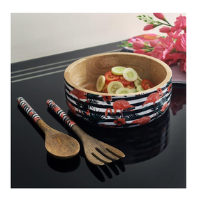 Ensemble de bols décoratifs en émail imprimé sur bois pour la décoration de la maison et le service des aliments, vaisselle décorative - Product Image 2