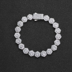Bracelet Homme en Argent 925 avec Diamants Moissanite, Maillons Hexagonaux, Léger, Style Hip Hop, Bijou de Luxe Streetwear, Cadeau Audacieux - Product Image 3