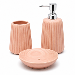 Ensemble d'accessoires de salle de bain en céramique côtelée moderne avec distributeur de savon, gobelet et porte-savon pour la décoration de la maison - Product Image 2