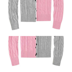 Women's Pink Cable Knit Cardigan Crew Neck Full Sleeve Casual Autumn Anti-Pilling 100% Acrylic Hand Knitted Single Breasted - Product Image 6