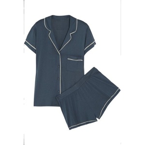 ชุดนอนผ้าฝ้าย100% สำหรับผู้หญิง, ชุดนอนแขนสั้นคอปกสีล้วนสำหรับใส่นอนในฤดูหนาวและฤดูใบไม้ร่วง - Product Image 4