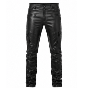 <b>Black</b> Color Fashionable Men Vintage Genuine Leather <b>Pant</b> Best Selling Stylish Breathable Slim Fit Motorbike Riding <b>Pants</b> - Product Image 1