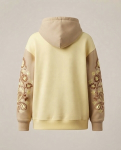 WOMEN SOFT BREATHABLE CASUAL COLOR BLOCK WINTER COTTON HOODIE with CONTRAST <b>SLEEVE</b> EMBROIDERY - Product Image 3