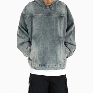 New Arrival Oversized Acid Wash <b>Denim</b> Hoodie for Men Best Selling Men's Cheap price Solid <b>material</b> <b>Denim</b> Hoodies - Product Image 3