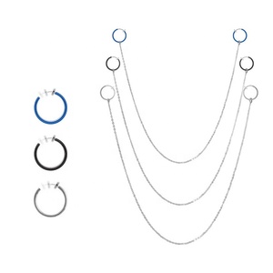 Bijoux de corps de chaîne de mamelon non perçants les plus chauds avec des anneaux de mamelon de piercing de ventre d'acier chirurgical de modèle de bouclier d'acier inoxydable - Product Image 1