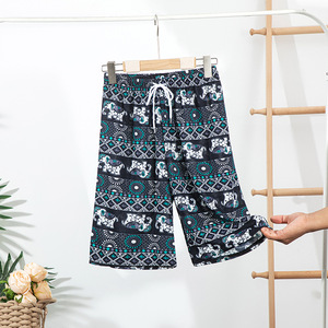 Bohemian Printed Harem Pants With Elephant <b>Pattern</b> Drawstring Closure Loose Fit Mid Waist Cotton <b>Knitted</b> Women's Shorts - Product Image 3