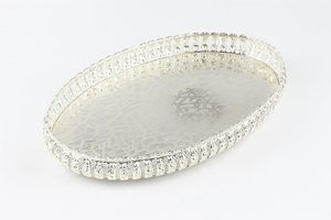 High Quality Elegant German Silver Oval Serving Tray Decorative Platter Floral Pattern Engraved Design Multi-piece Package <b>Home</b> - Product Image 4
