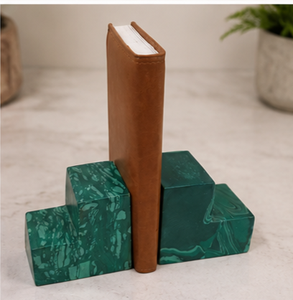 Modern Green Marble Bookends with Brown Leather Spine for Home Decoration - Product Image 5