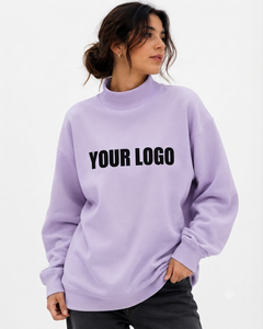 Sweat-shirt à col roulé oversize pour femme, 100% coton, bleu, impression de lettres personnalisée, manches longues, tricoté, respirant, col montant - Product Image 3