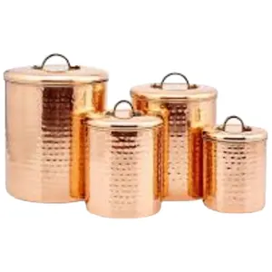铜包不锈钢锤罐4件套平安夜装饰厨房储物咖啡罐/新年设计