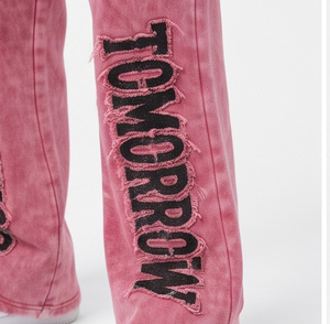 Acid Wash Distressed <b>Embroidery</b> Tracksuit Women 500gsm Fleece Cotton Hoodie Flare Sweatpants <b>Set</b> Winter Washed Tracksuits Ladies - Product Image 4