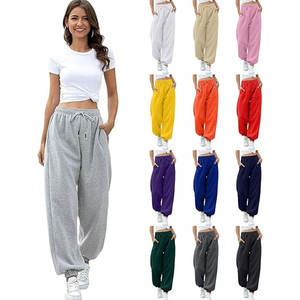 กางเกงวอร์มเอวสูงแบบมีเชือกผูก มีกระเป๋า ใส่สบาย เหมาะสำหรับผู้หญิง - Product Image 1