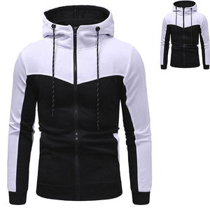 Sweat-shirt à capuche zippé en molleton noir et bleu pour homme, manches raglan, veste décontractée à capuche, vêtements d'automne - Product Image 3