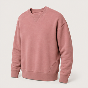 Customize Dusty Rose Mens Relaxed Hip Length Classic <b>Crewneck</b> With Small V Insert Pullover Sweatshirt MCRW-0025 - Product Image 2