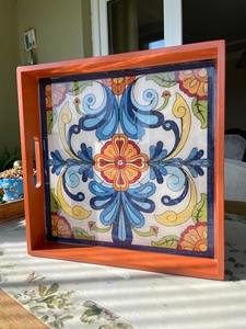 Plateau rectangulaire en bois imprimé, plateau en bois imprimé classique pour la décoration de table basse, plateau de service en gros - Product Image 2