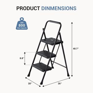3 <b>Step</b> Insulated <b>Folding</b> <b>Step</b> <b>Stool</b> Anti-Slip Pedal Lightweight Portable Ladder 800Lbs Capacity Black - Product Image 2