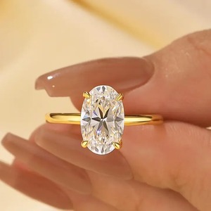 Trendy 925 Sterling <b>Silver</b> Moissanite Vintage <b>Solitaire</b> Oval Cut Hidden Halo Engagement <b>Ring</b> 3.0 Carat 11x7mm Yellow Gold Plated - Product Image 3