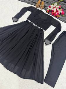 Conjunto de traje Anarkali negro para mujer, ropa étnica |   Salwar Kameez pakistaní de diseñador con dupatta |   Vestido Largo de Fiesta Estilo Indio - Product Image 2