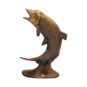SHUBHAM Figura de Pez Vintage de Latón, Bañada en Oro, Pulida, Duradera, Esculpida, Decoración Religiosa para el Hogar, Regalo Artificial - Product Image 6
