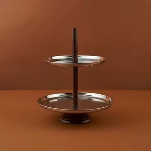 Hot Selling Vintage Dark Wooden 2 Tier <b>Cake</b> Stand Silver <b>Flower</b> Top Leaf Base <b>Decorative</b> Dessert Serving Tray Platter <b>Cake</b> Stand - Product Image 3